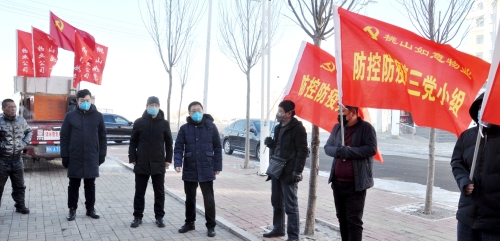七台河公司桃山如意物业公司疫情防控事情党小组深入社区举行宣传。。。。。。。（宋晓析摄）